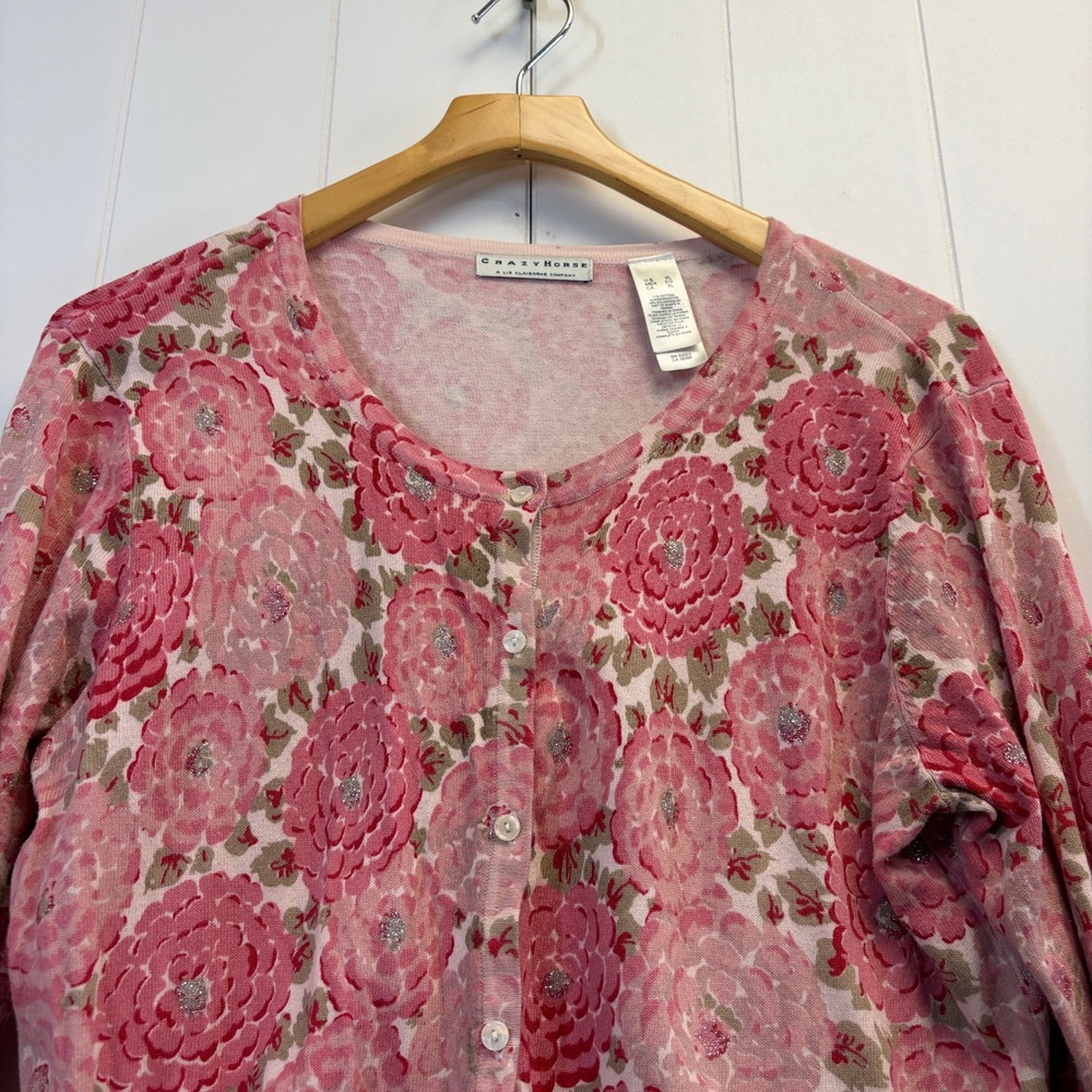 Vintage Crazy Horse Coquette Floral Cardigan Sweater Womens Size XL Grannycore - Picture 8 of 10